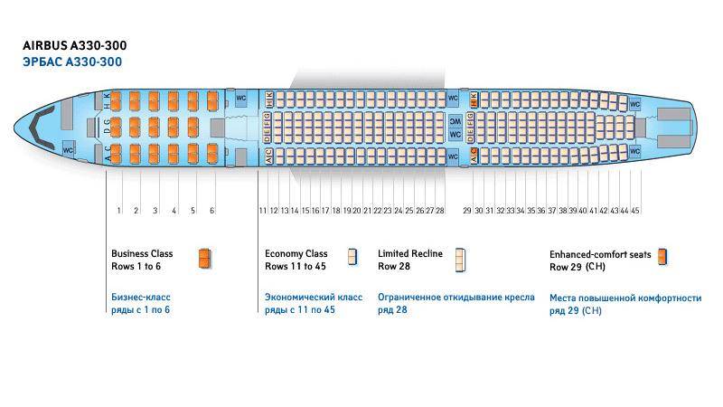 Cхема салона аэробус а330-300/200 аэрофлот: лучшие места
