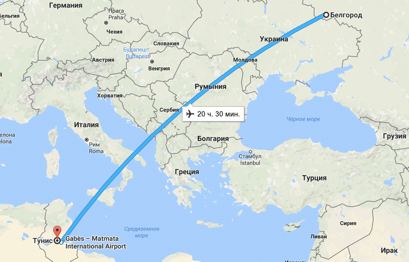 Сколько лететь из Ростова в Тунис