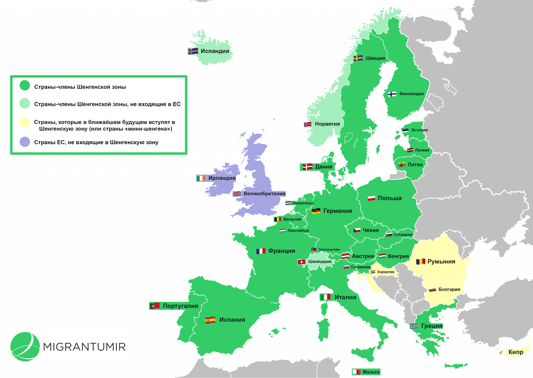 Страны шенгенского соглашения - это 27 европейских стран