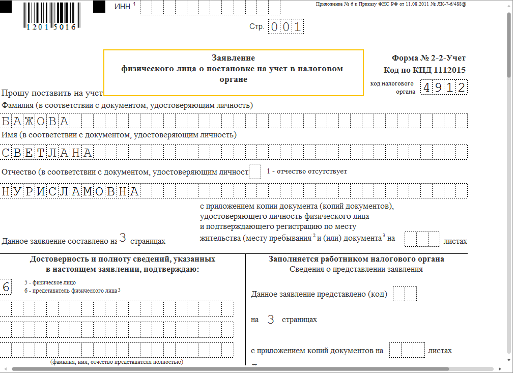Заявление на получение инн: порядок, правила и образец получения, скачать бланк