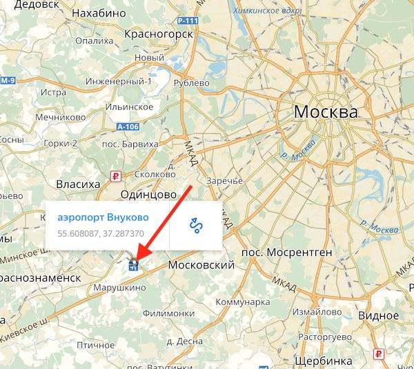 Внуково на карте Москвы