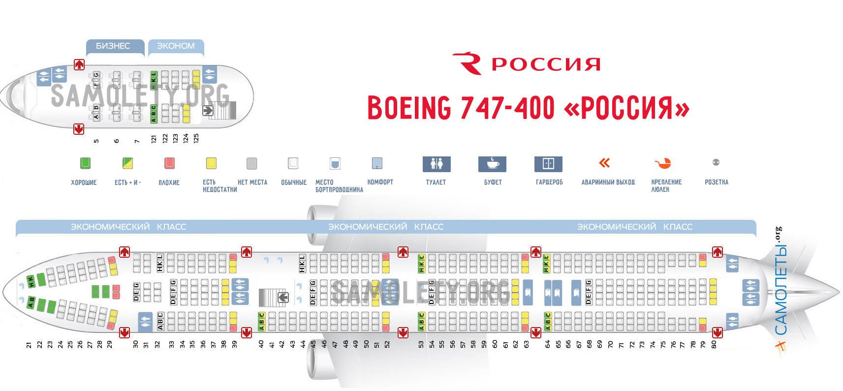 Схема самолёта Боинг 747-400 авиакомпании Россия