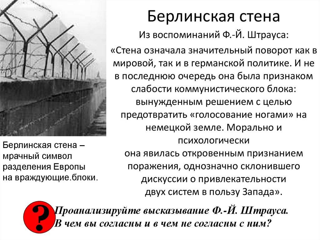 Берлинская стена: история, причины возведения и падения