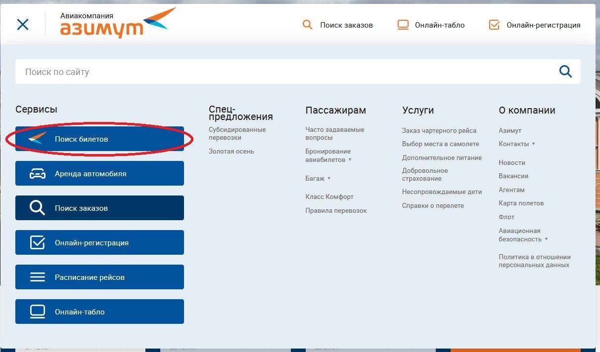 Регистрация на рейс азимут - онлайн и в авиагавни пошагово