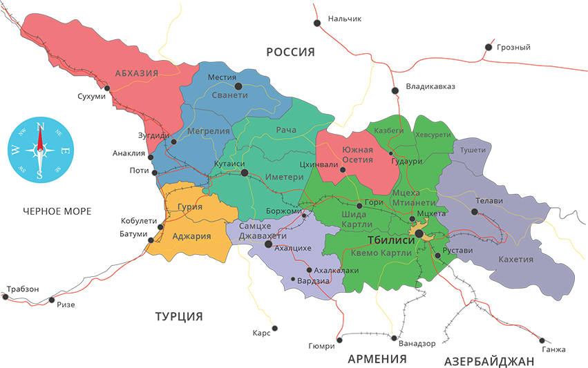 Границы Грузии на карте. Карта Грузии по регионам. Административная карта Грузии. Географическая карта Грузии.