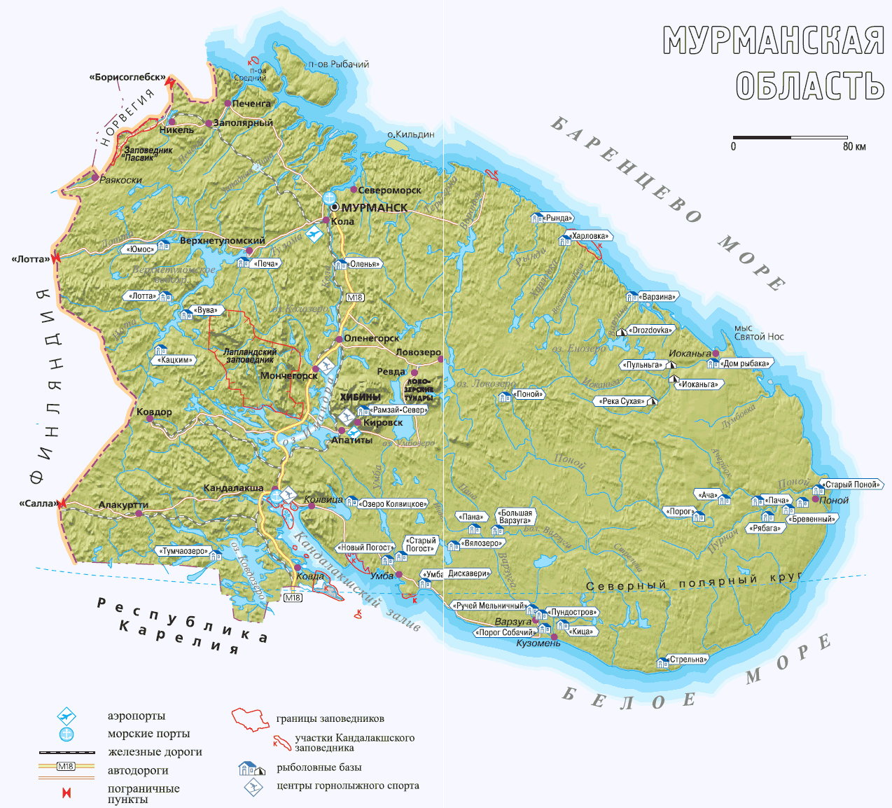Мурманск на карте Кольского полуострова