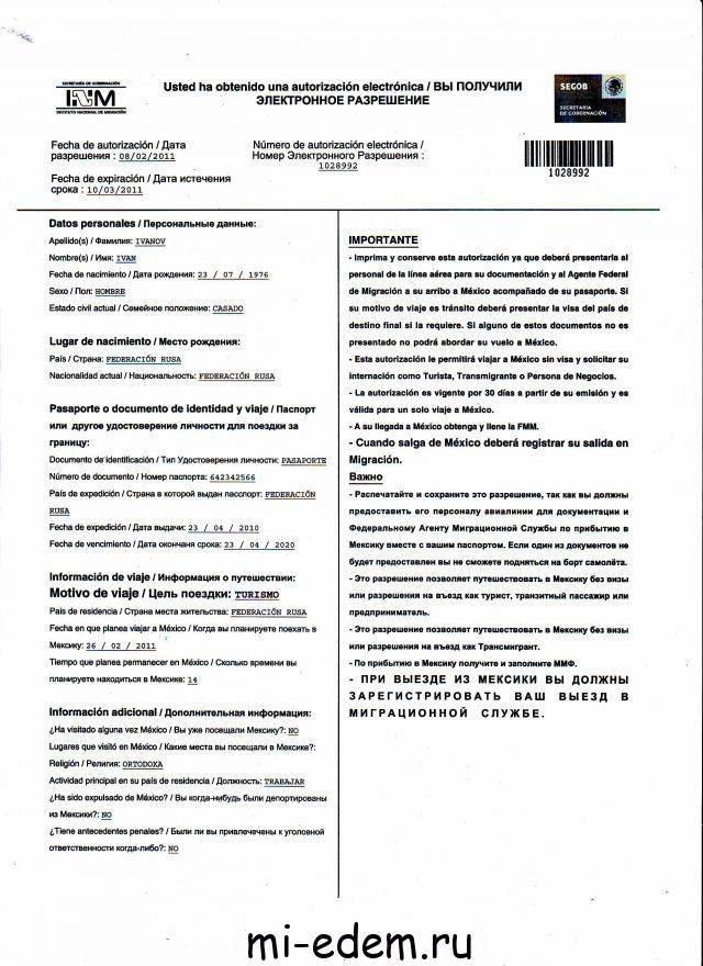 Как правильно оформить электронное разрешение в мексику?