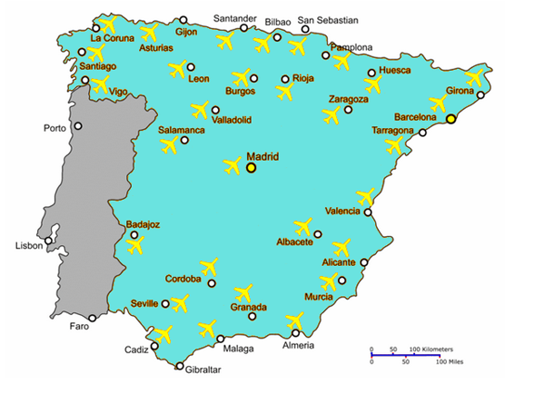 Между четырьмя аэропортами. Аэропорты Испании международные. Аэропорты Испании международные на карте. Аэропорты Франции международные на карте. Карта Испании и Франции с аэропортами.