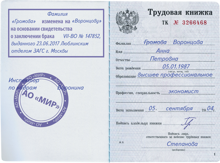 Смена фамилии и имени в паспорте РФ