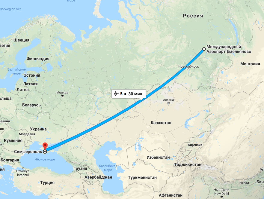 Расчет времени полета на самолете из одного места в другое